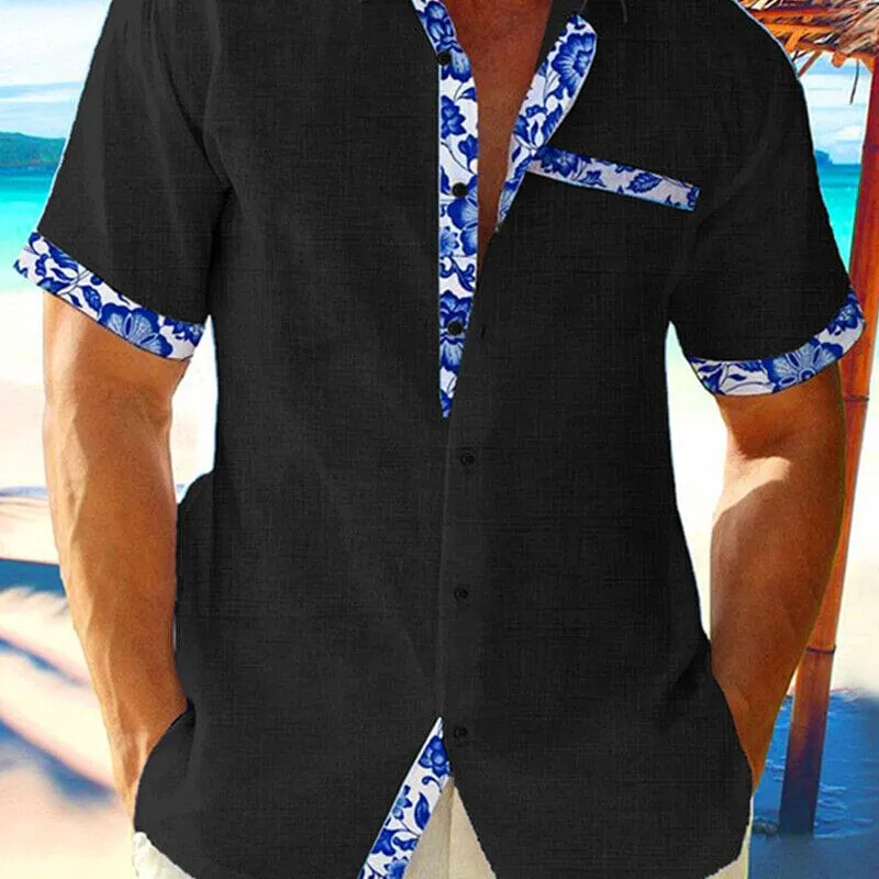 Men Casual Shirt Button Down Short Sleeve