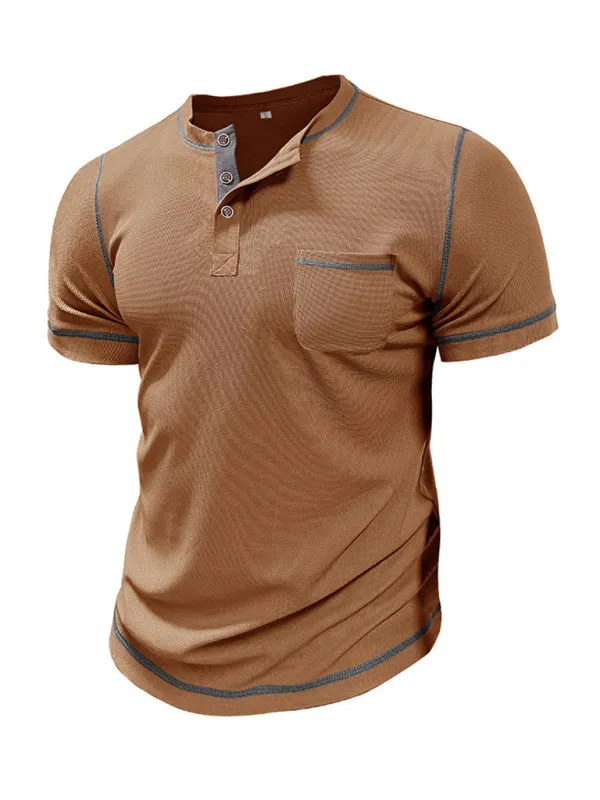 Men's American Vintage Henley Collar Short Sleeve T-Shirt