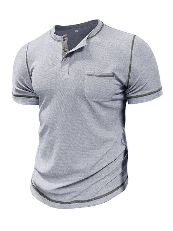 Men's American Vintage Henley Collar Short Sleeve T-Shirt