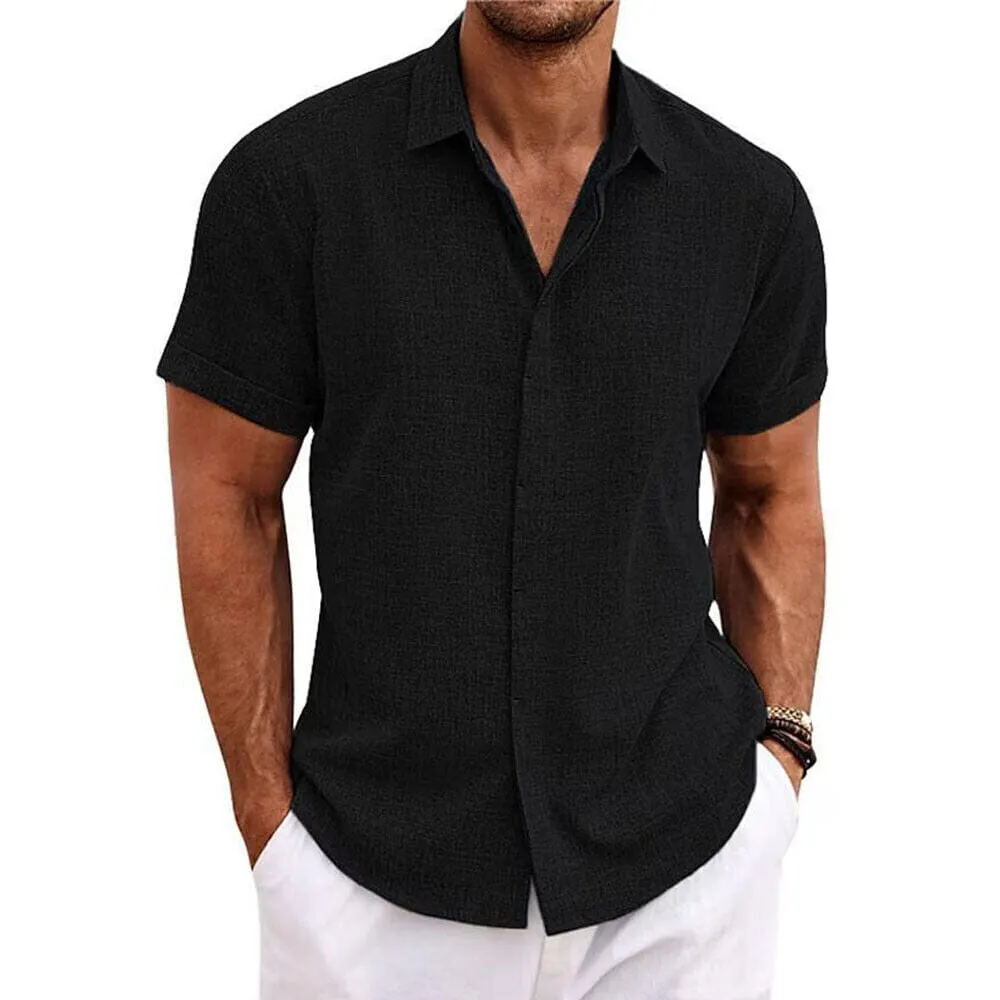 Men's Button Down Shirt Short Sleeve Plain Lapel