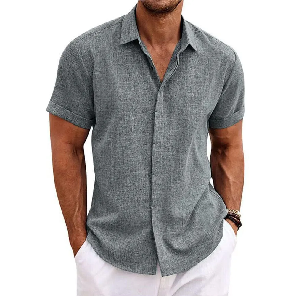 Men's Button Down Shirt Short Sleeve Plain Lapel