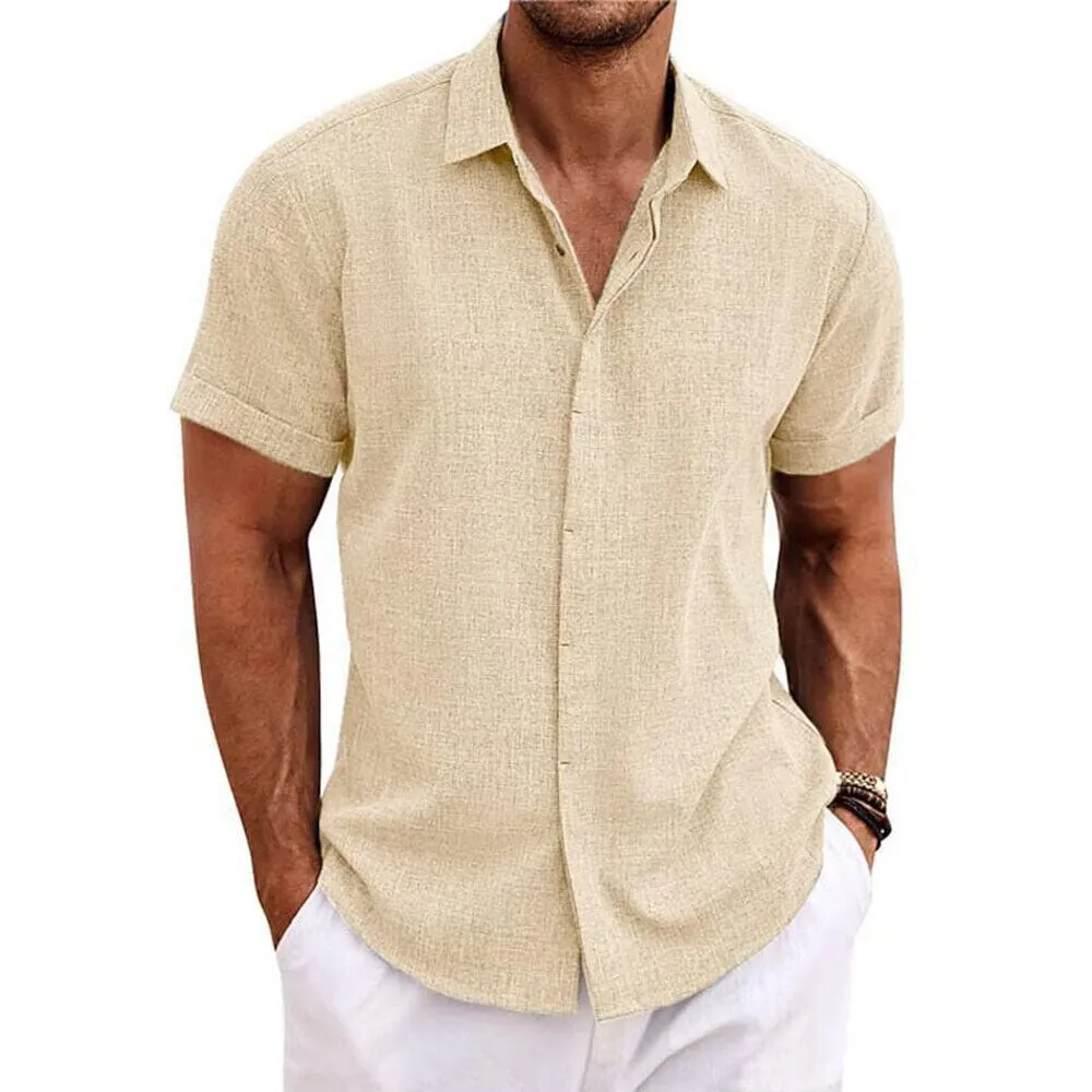 Men's Button Down Shirt Short Sleeve Plain Lapel