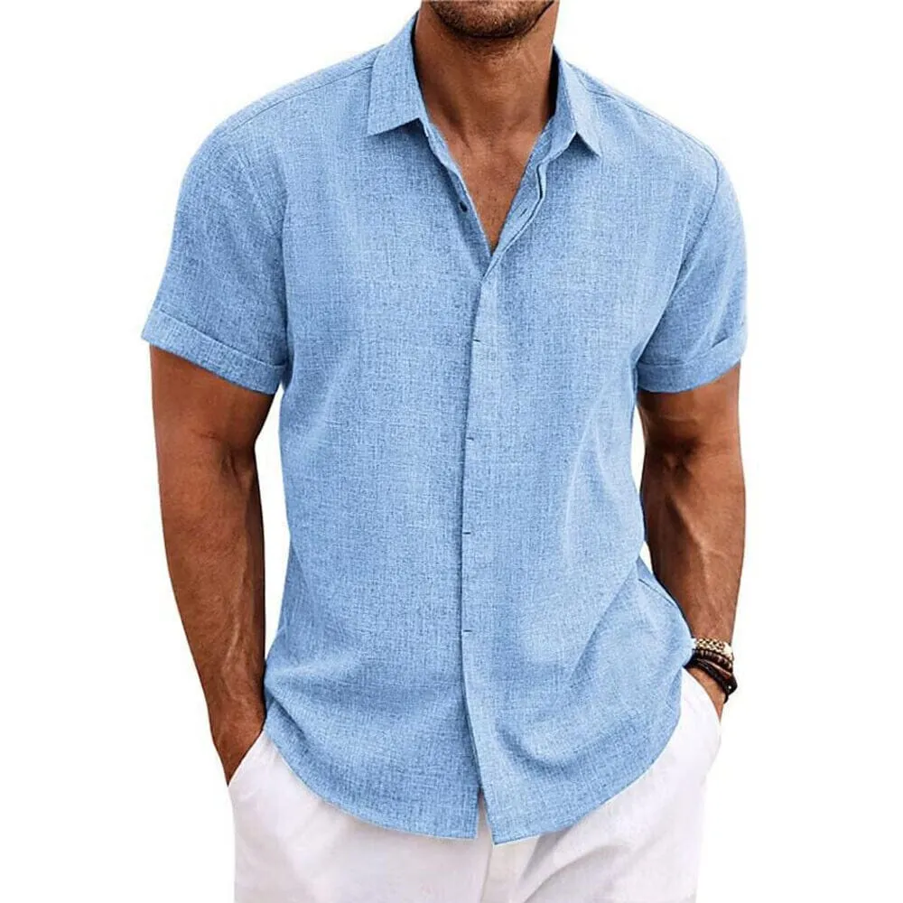 Men's Button Down Shirt Short Sleeve Plain Lapel