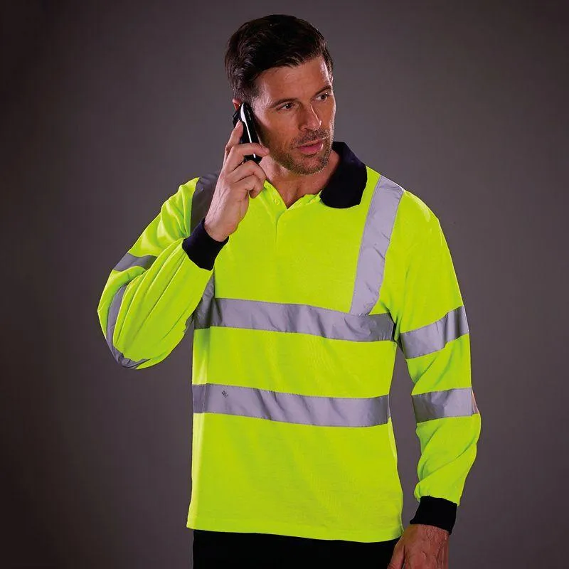 Men's High Vis Long Sleeve Work Polo Shirt