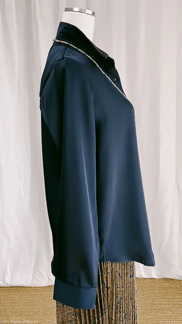 Navy Long Sleeve Satin Shirt (2 Colorways)