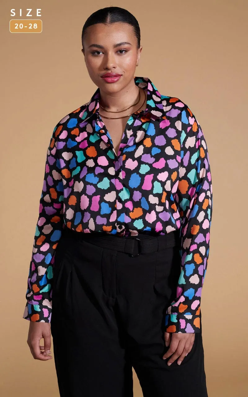 Nevada Satin Shirt In Multi Cloud - Extended Sizing