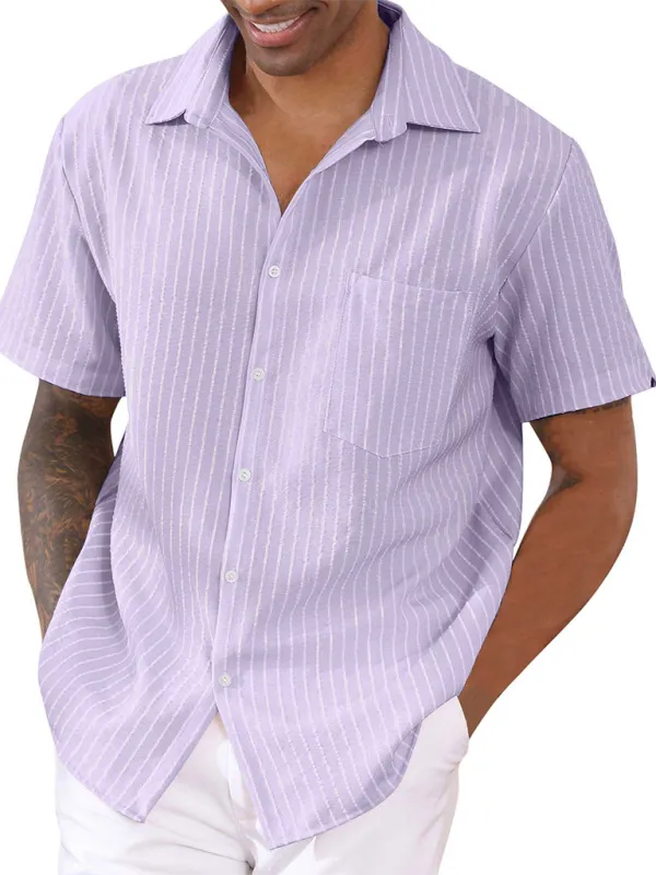 New Striped Cardigan Short Sleeve Fashion Urban Lapel Shirt