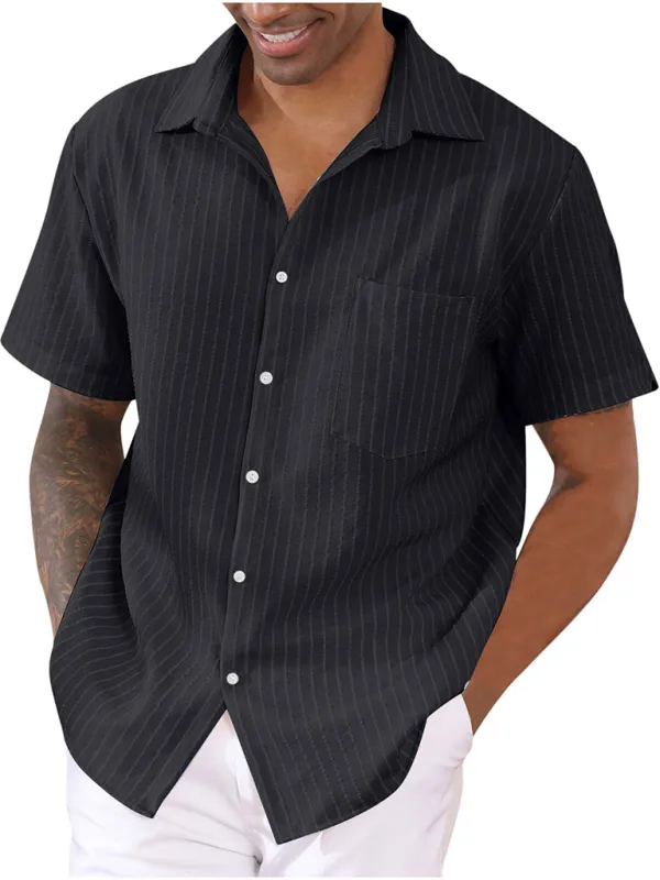 New Striped Cardigan Short Sleeve Fashion Urban Lapel Shirt