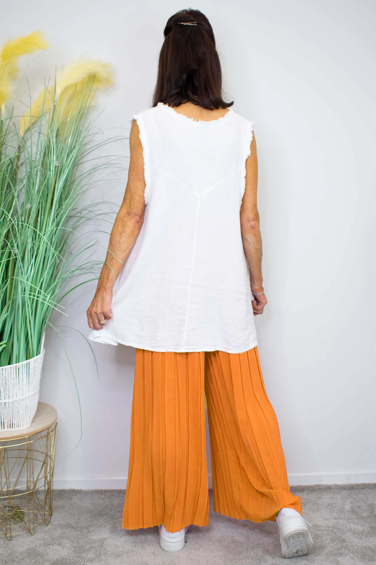 Pleated Palazzo Trouser in Orange