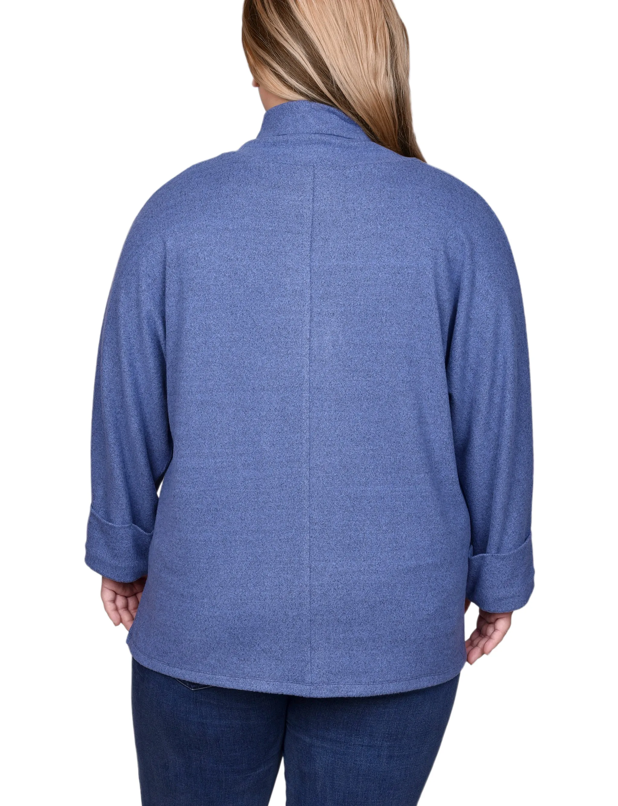 Plus Size Long Sleeve Shawl Collar Top With Pockets