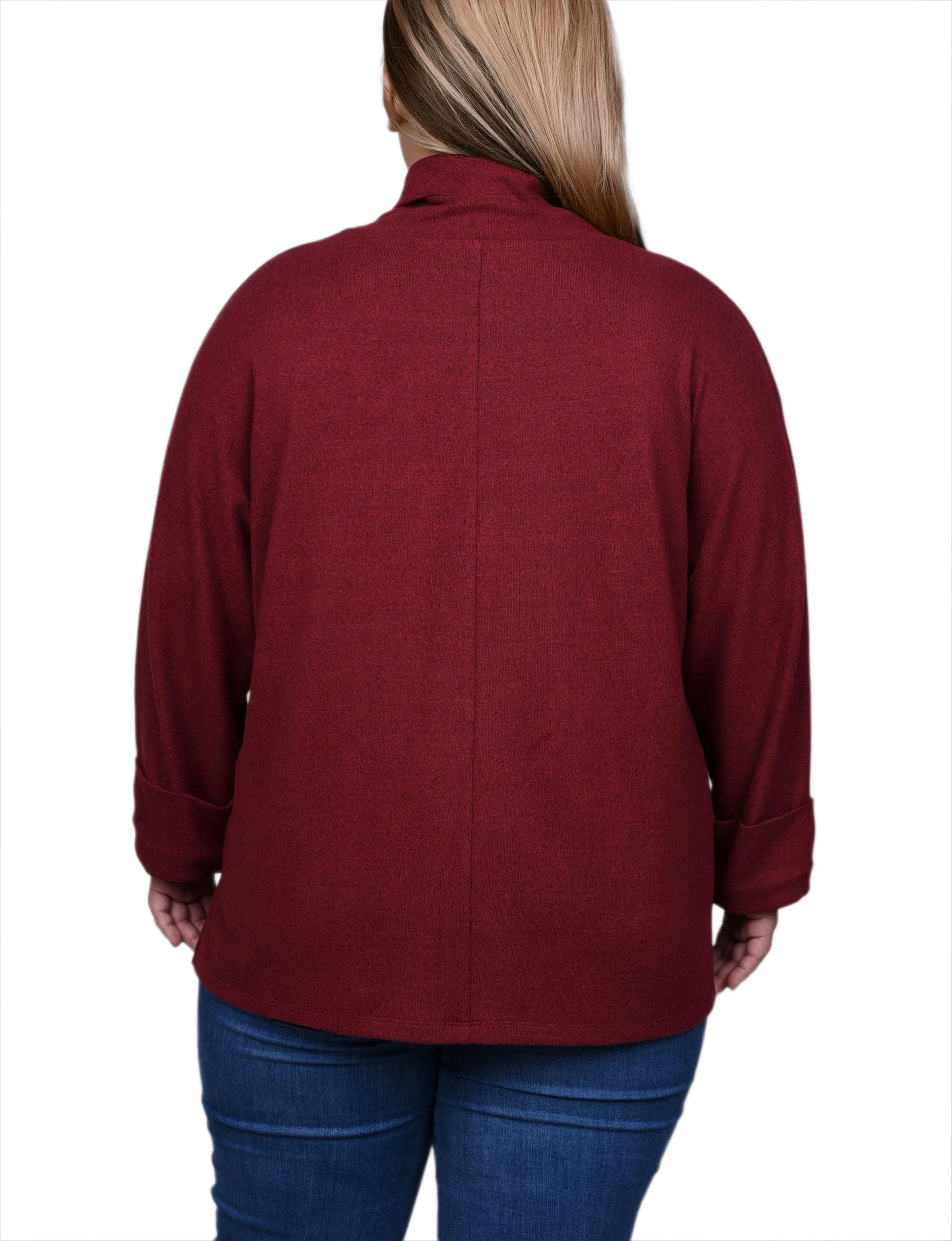 Plus Size Long Sleeve Shawl Collar Top With Pockets