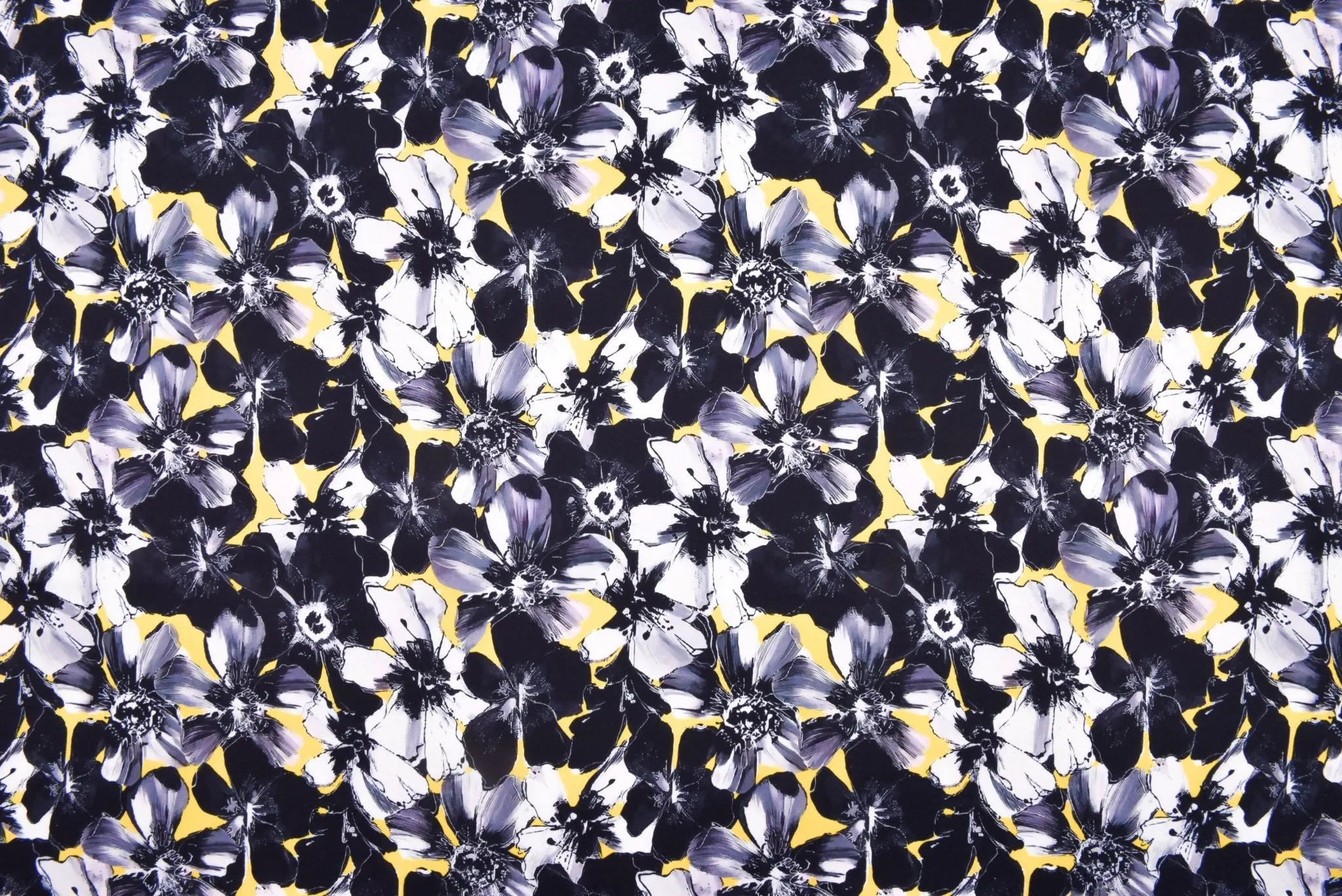 Premium Stretch Silky Satin Digital Print Fabric- Black- Roses-#7/1