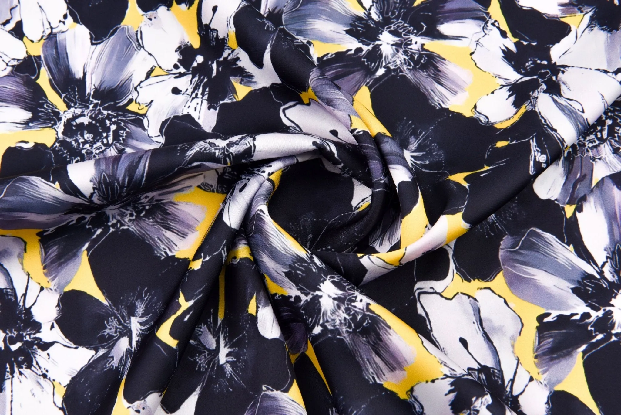 Premium Stretch Silky Satin Digital Print Fabric- Black- Roses-#7/1