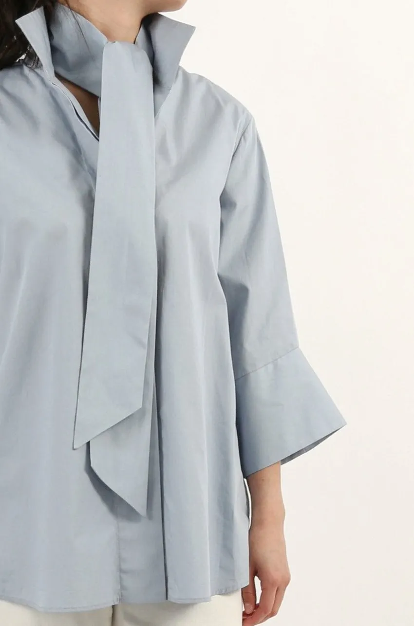 SCARLETT BLOUSE IN ITALIAN COTTON DOVE BLUE-GREY