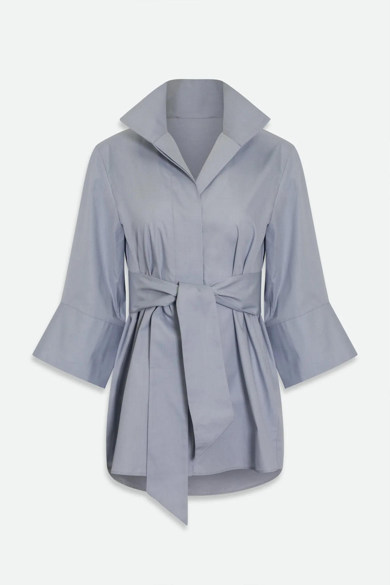 SCARLETT BLOUSE IN ITALIAN COTTON DOVE BLUE-GREY