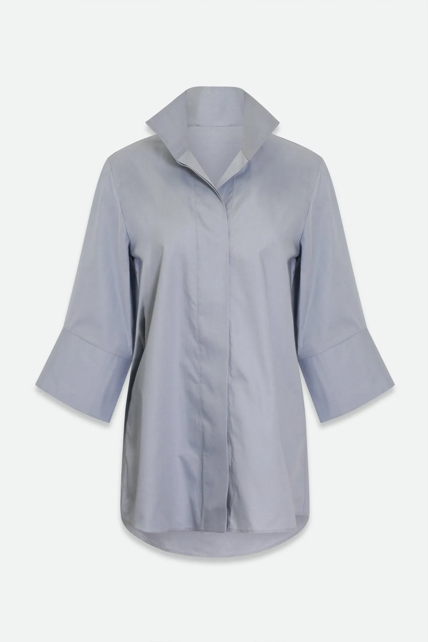 SCARLETT BLOUSE IN ITALIAN COTTON DOVE BLUE-GREY