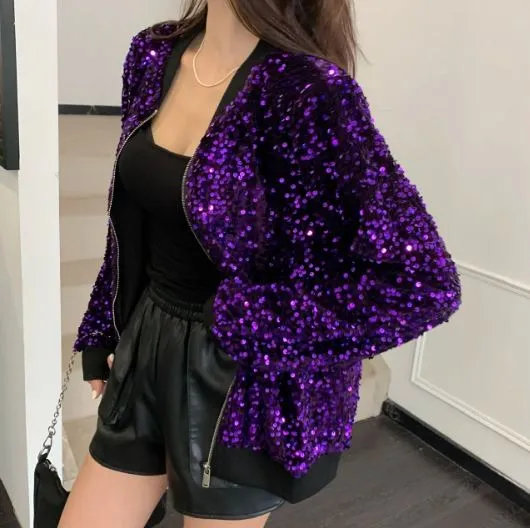 Sequin Oversize Bomber Jacket