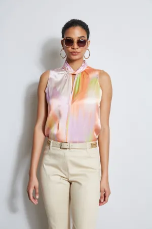 Silk Satin Sunrise Twist Neck Shirt