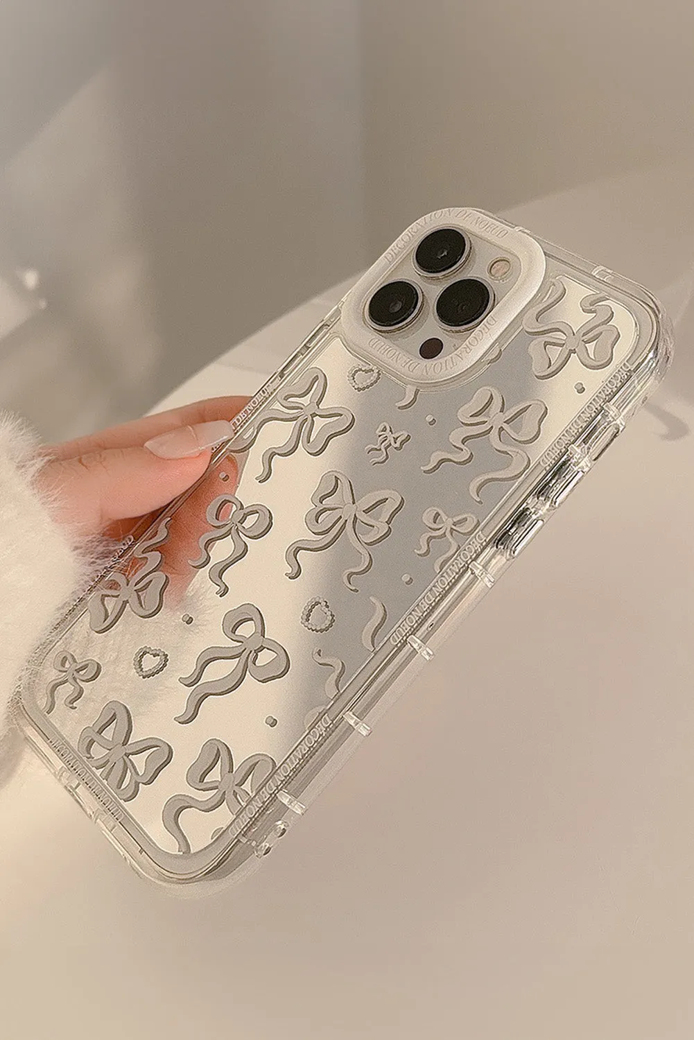 Silvery Mirror Bowknot Print Lens Protective Phone Case