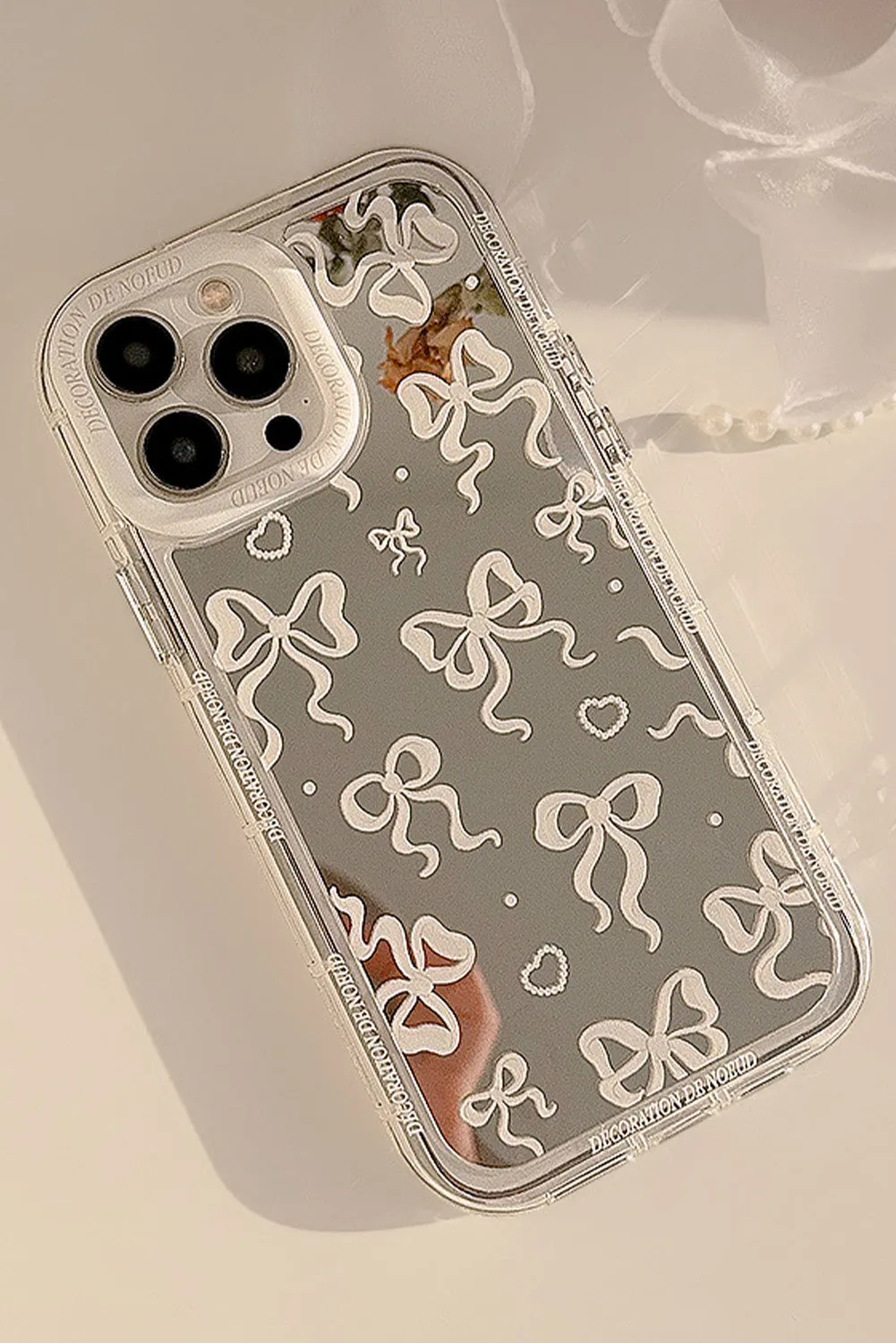 Silvery Mirror Bowknot Print Lens Protective Phone Case