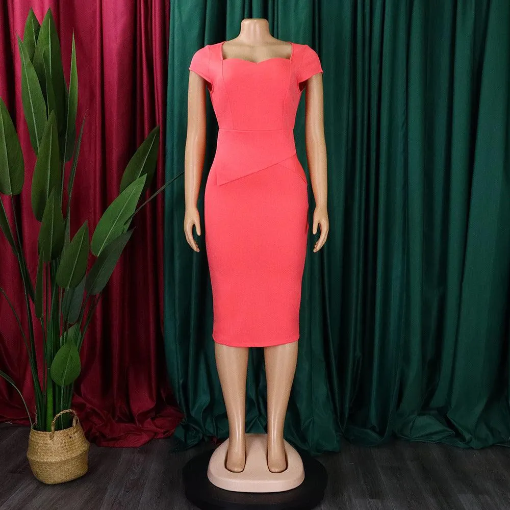 Solid Color Sheath Work Dress