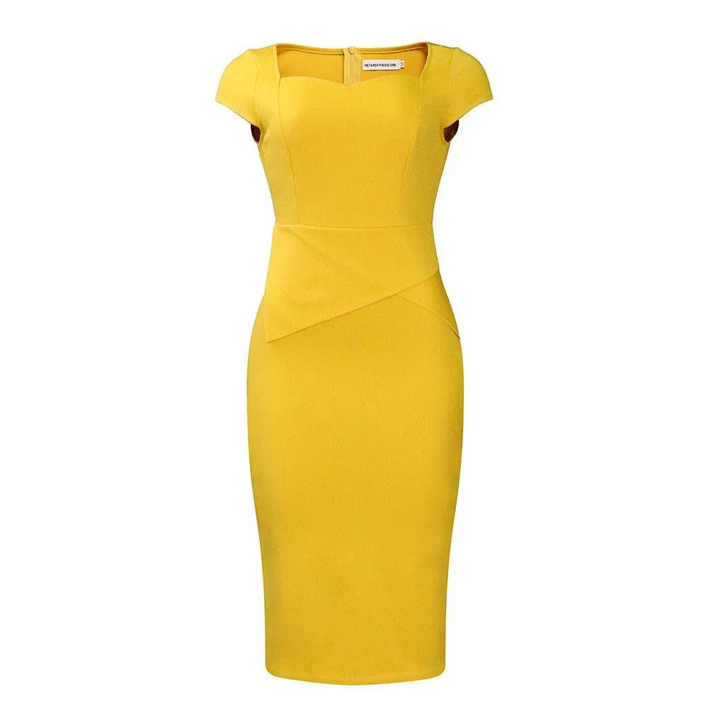 Solid Color Sheath Work Dress