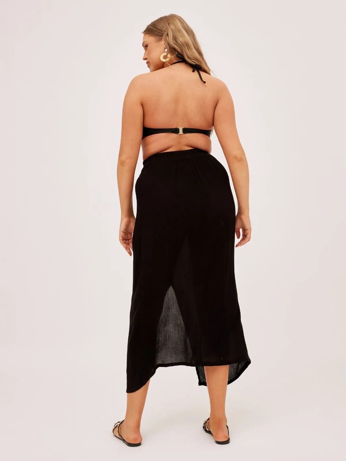 South Beach Cova Crinkle Sarong Skirt/ Black