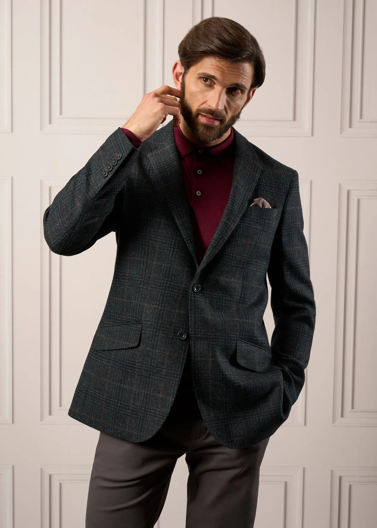 Surrey Tweed Lined Blazer In Green Check - Regular Fit