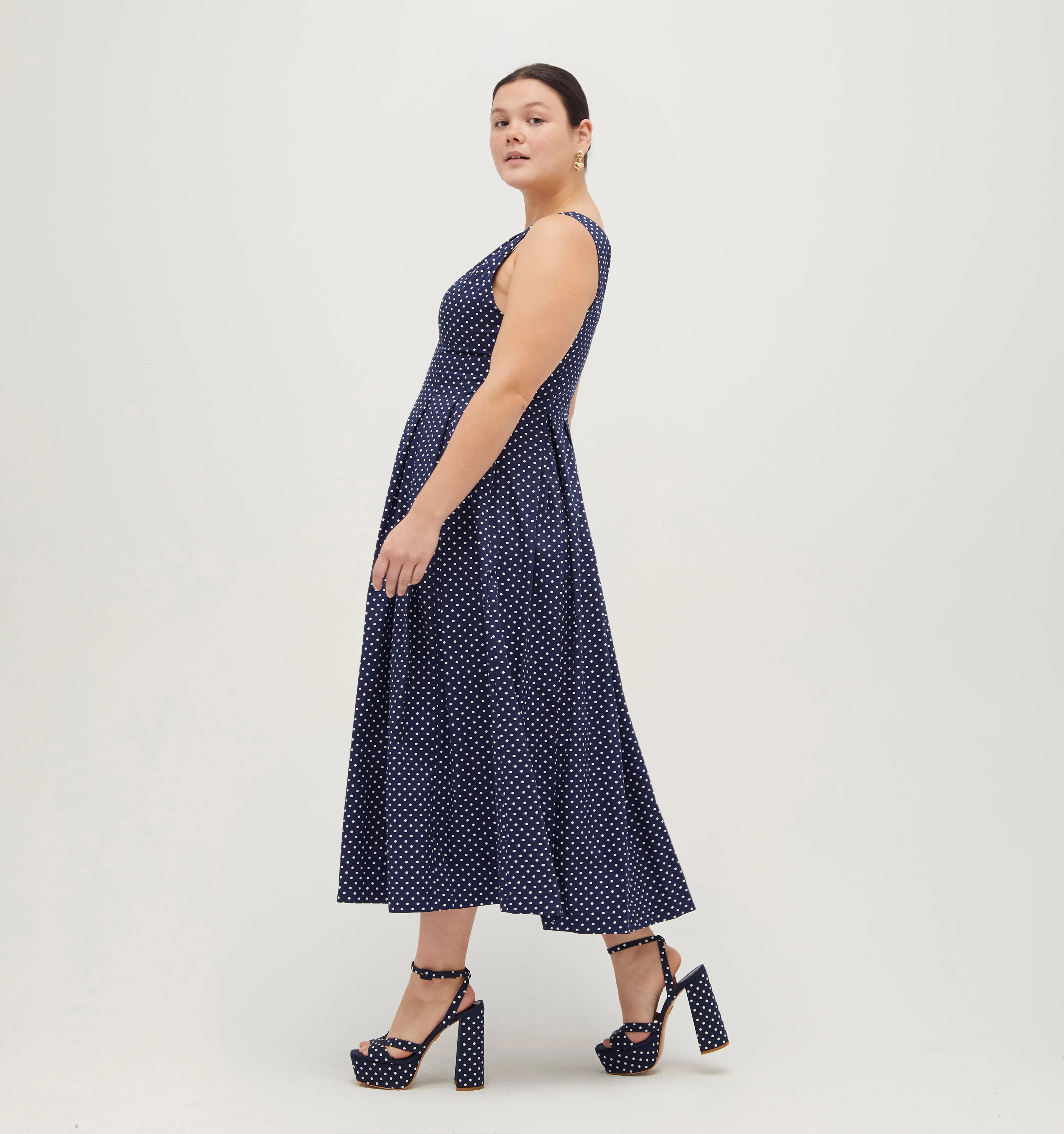 The Jacqueline Dress - Navy Polka Dot Cotton Sateen