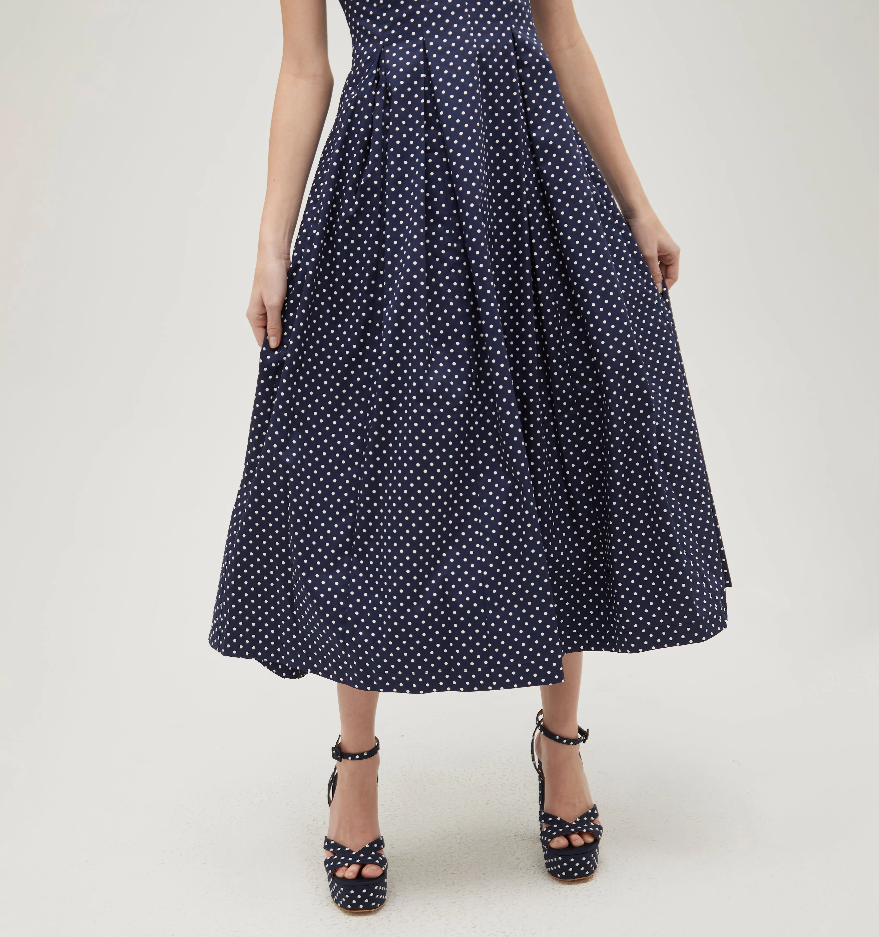 The Jacqueline Dress - Navy Polka Dot Cotton Sateen