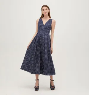 The Jacqueline Dress - Navy Polka Dot Cotton Sateen