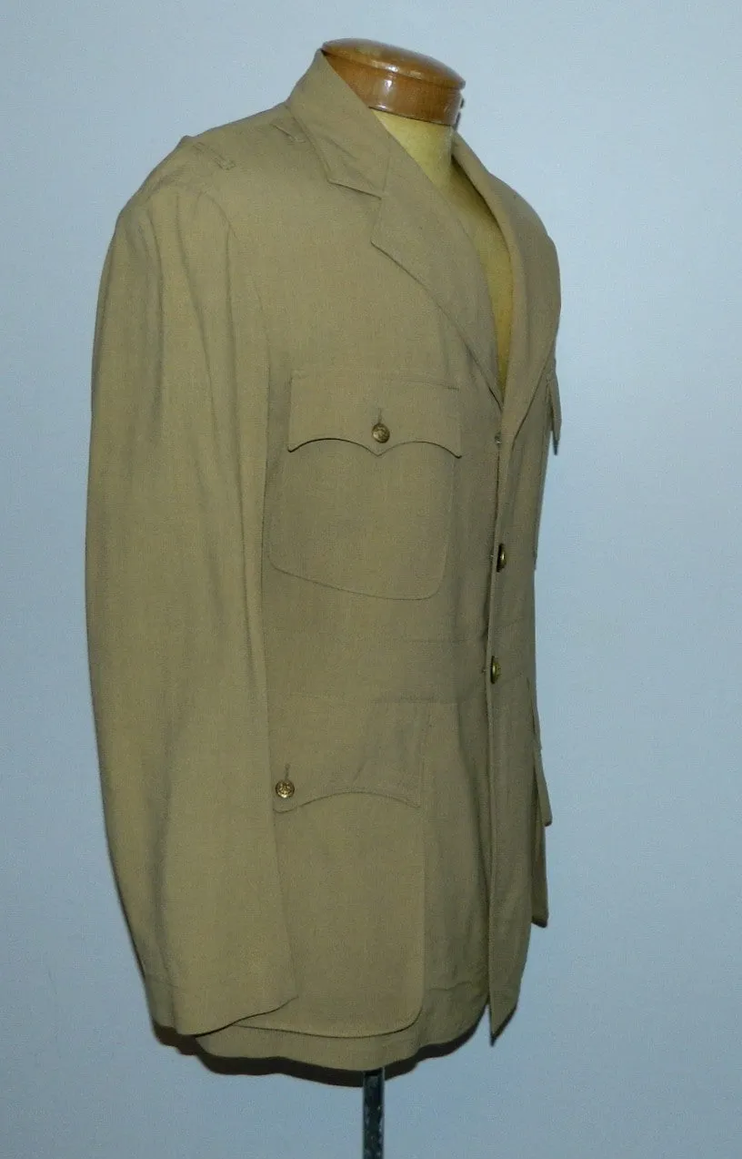 vintage WWII 1940s US Navy tan / khaki wool Summer jacket 3 button blazer tunic