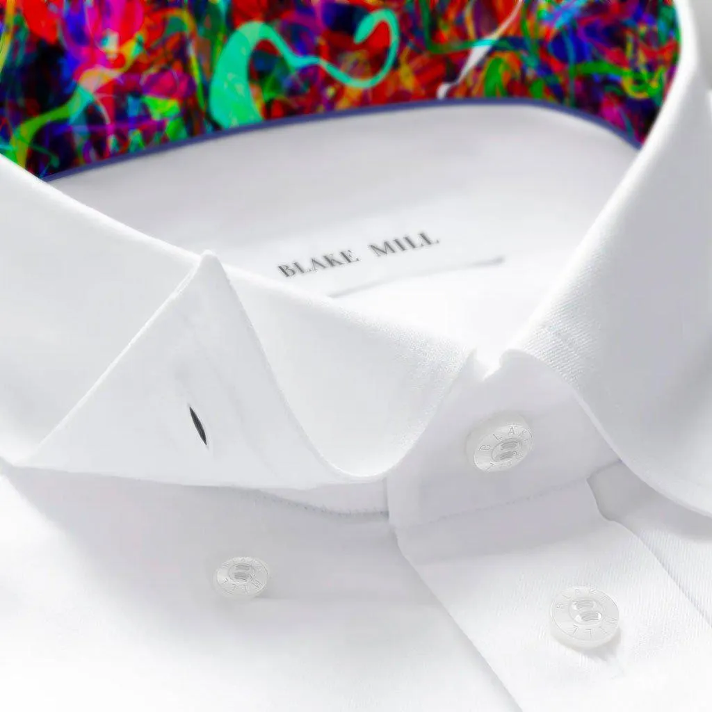 White with Brainwave Hidden Button Shirt