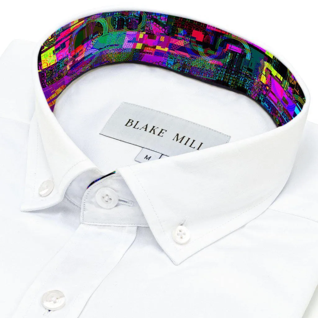 White with Satellite Interference Button-Down Shirt