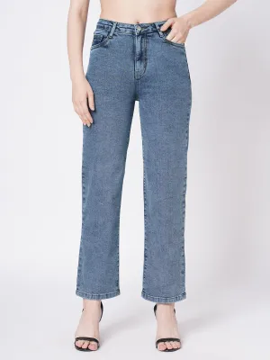 Women Blue High-Rise Loose Straight Jeans