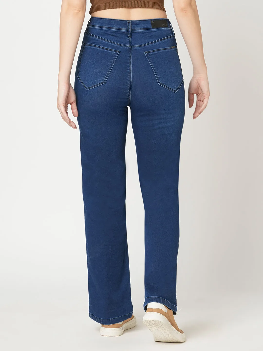 Women Carbon Blue High-Rise Loose Straight Jeans