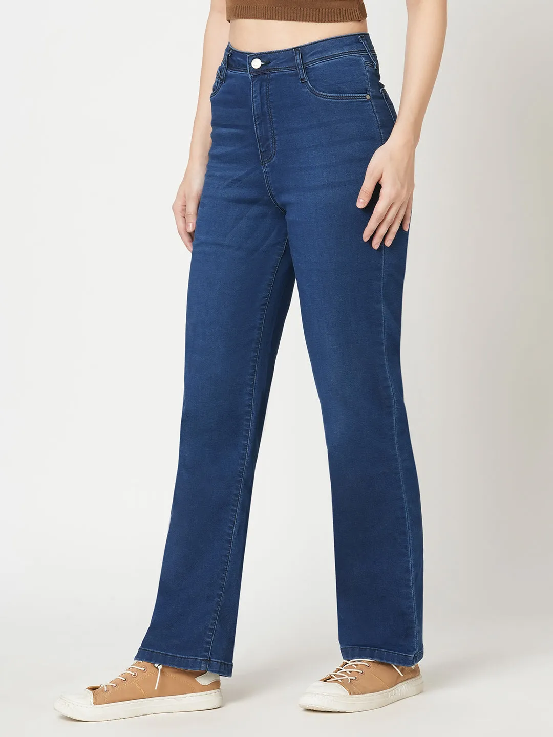 Women Carbon Blue High-Rise Loose Straight Jeans