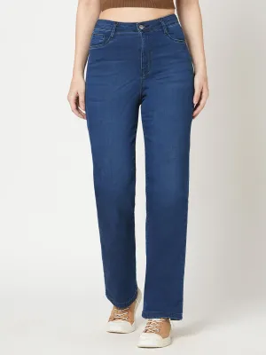 Women Carbon Blue High-Rise Loose Straight Jeans