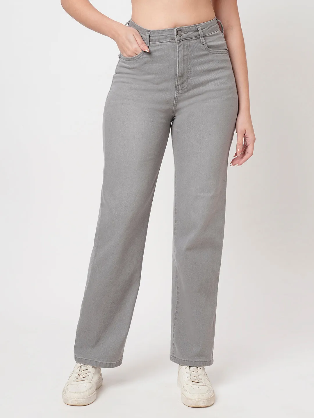 Women Grey High-Rise Loose Straight Jeans