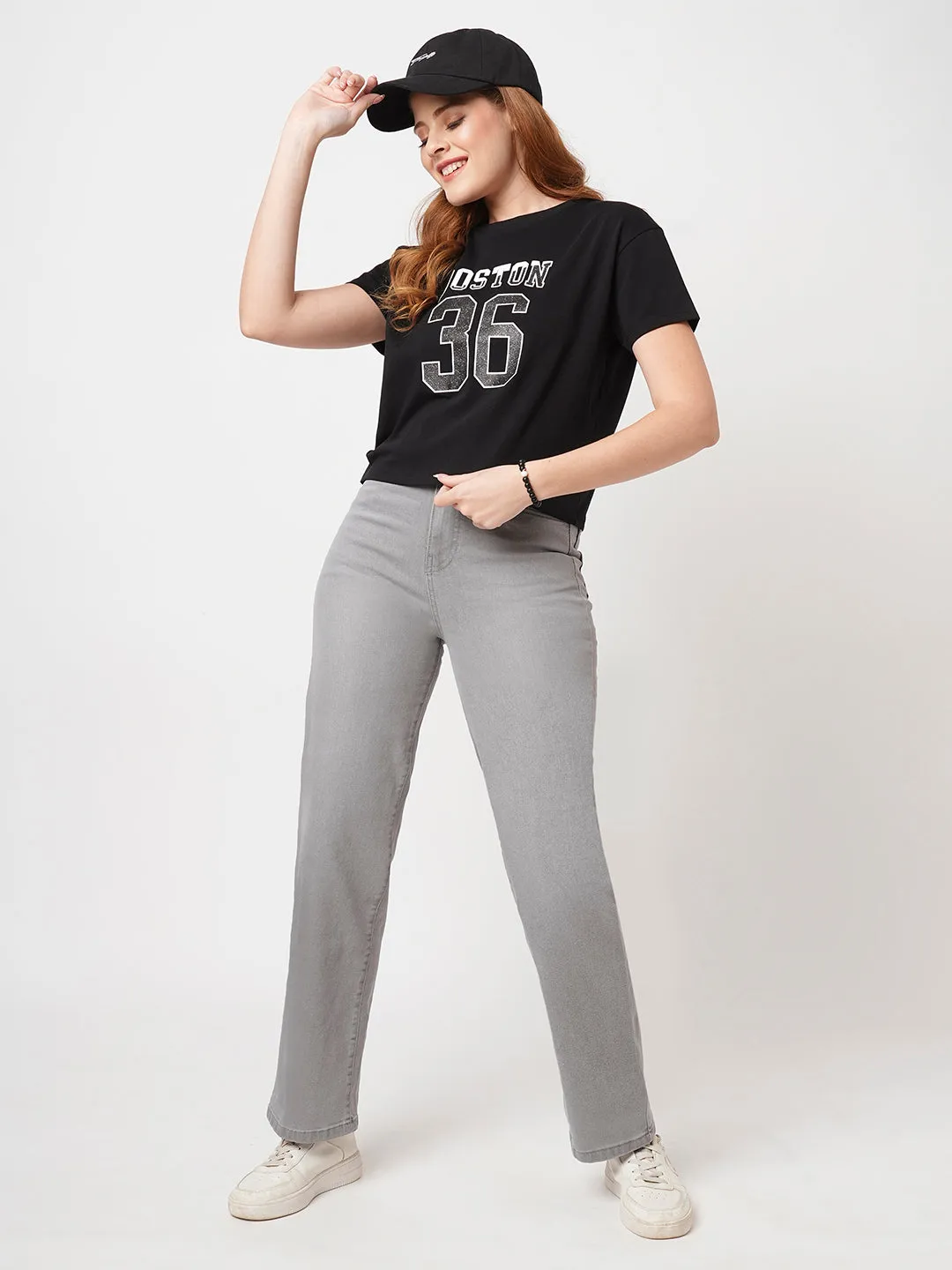 Women Grey High-Rise Loose Straight Jeans