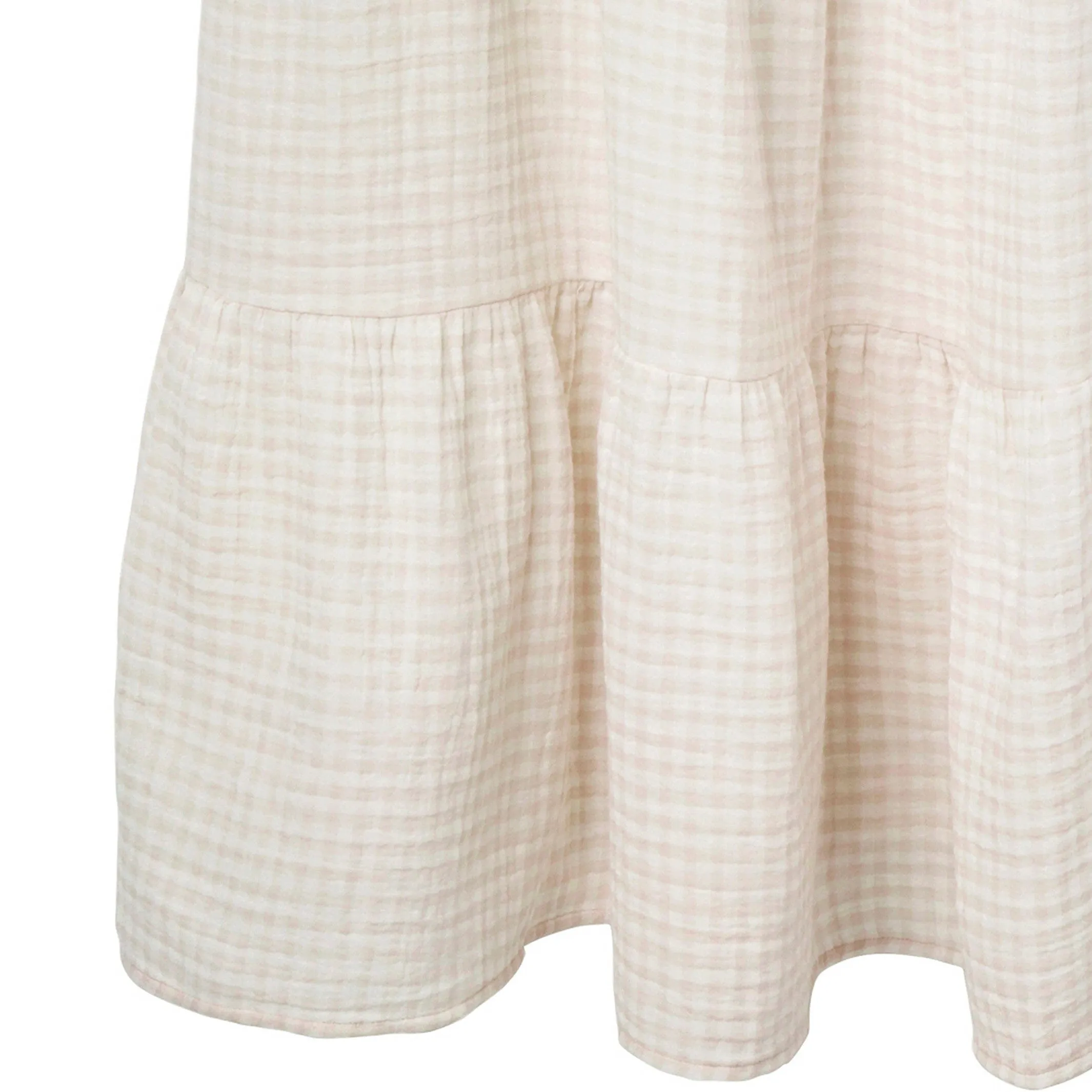 Womens Tan Gingham Gauze Dress